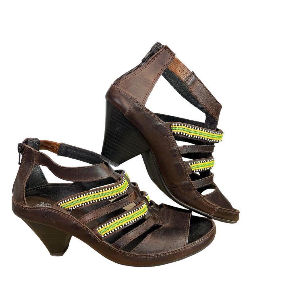Pikolinos Brown Leather Beaded Maasai Hand Beaded Sandals Size EU 38, US 7M